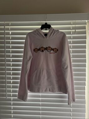 Aeropostale Baby Pink Vintage 2000s Laughing Monkeys Tomboy Fit Hoodie Size L